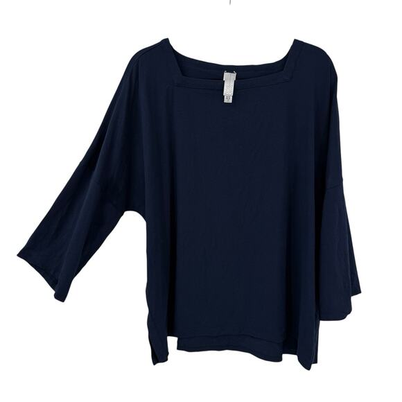 Marla Wynne Layers Boxy Square neck top size XL 3/4 Sleeve Navy Blue Split Hem - Picture 2 of 7